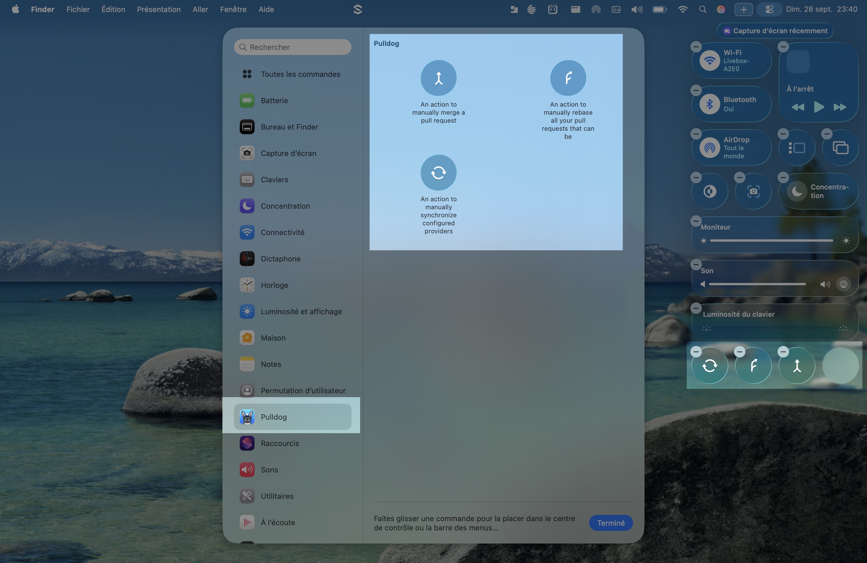 Control Center actions